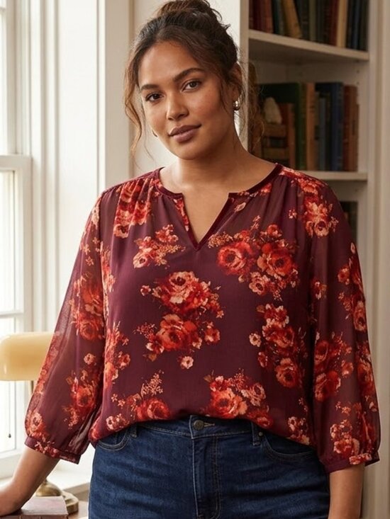 Kut from the Kloth Tops - Kut From The Kloth Size XXL Sheer Floral Blouse Red Balloon Sleeve Peasant Top
